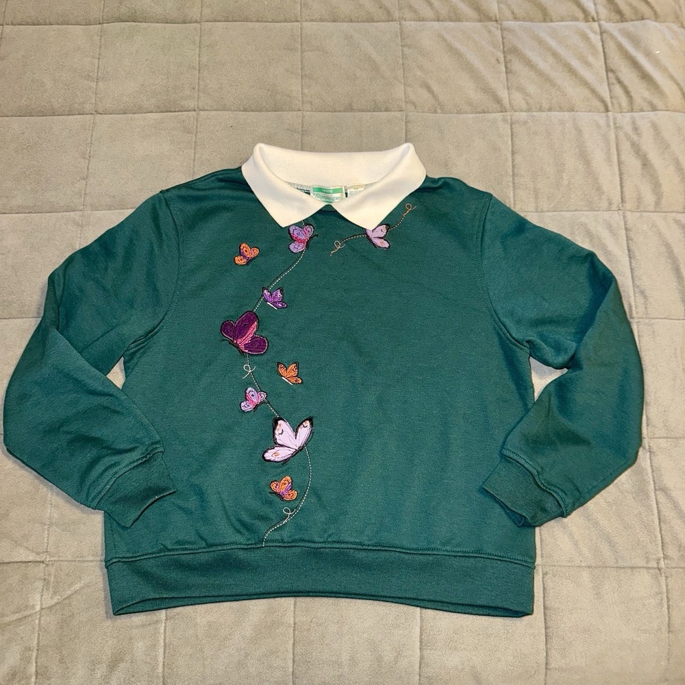 Vintage Embroidered Butterflies Sweater Petite Med Shenanigans 90s Grannycore